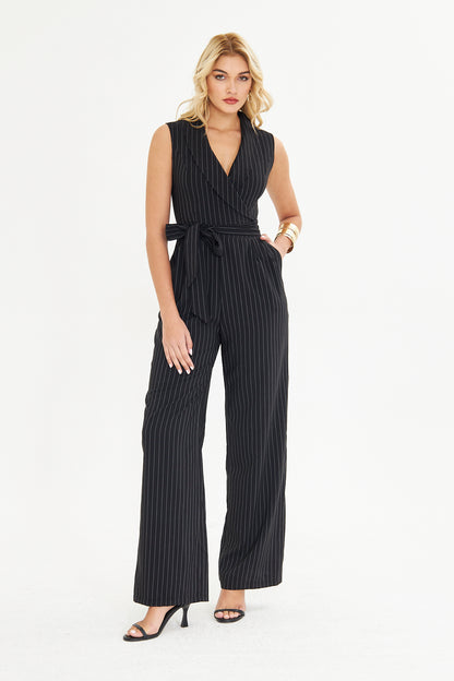 Çizgili Kemerli Kumaş Tulum