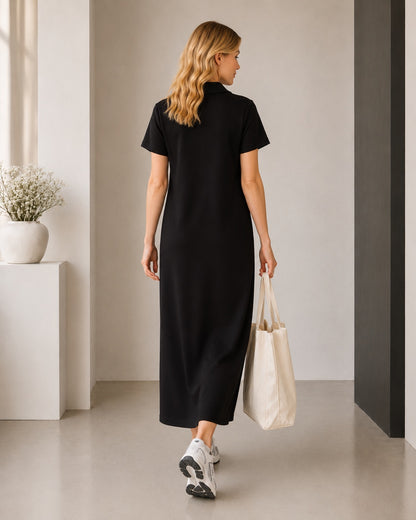 Polo Yaka Yırtmaçlı Maxi Yazlık Elbise