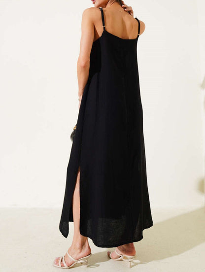 Müslin İp Askılı Astarlı Elbise