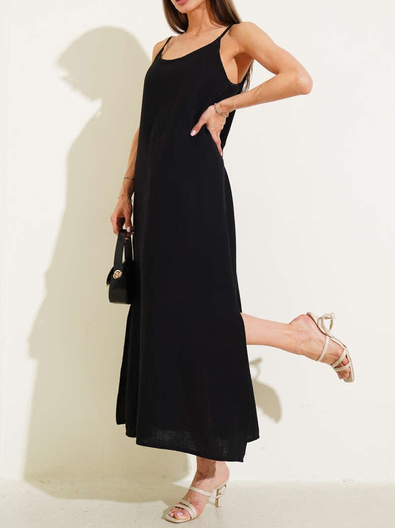 Müslin İp Askılı Astarlı Elbise