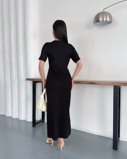 LV Belden Kuşaklı Midi Boy Likralı Şık Elbise