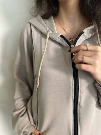 Şerit Detaylı Kapüşonlu Oversize Eşofman Takımı