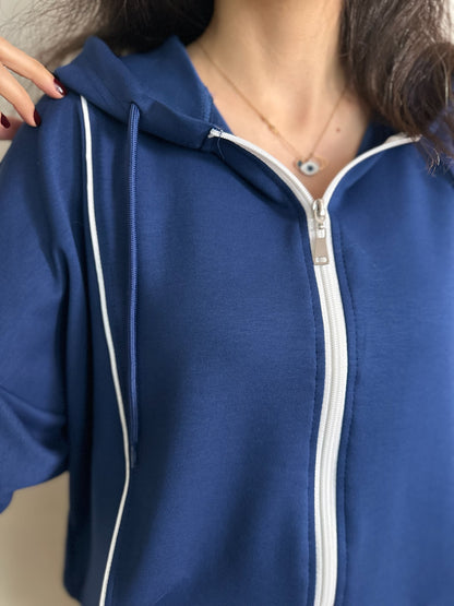 Şerit Detaylı Kapüşonlu Oversize Eşofman Takımı