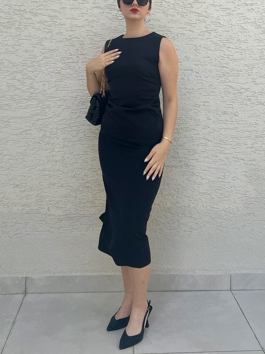 Drapeli Midi Kolsuz Elbise