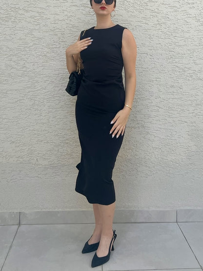 Drapeli Midi Kolsuz Elbise