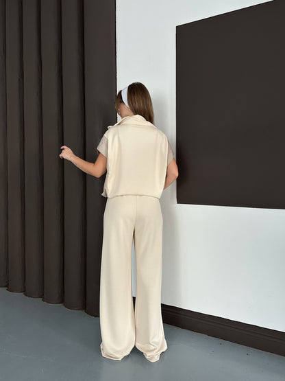 Paraşüt Kumaş Detaylı Yelekli Modal Alt Üst Şık Takım