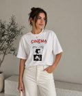 Kadın Oversize Cinema Baskılı Yazılı Tişört
