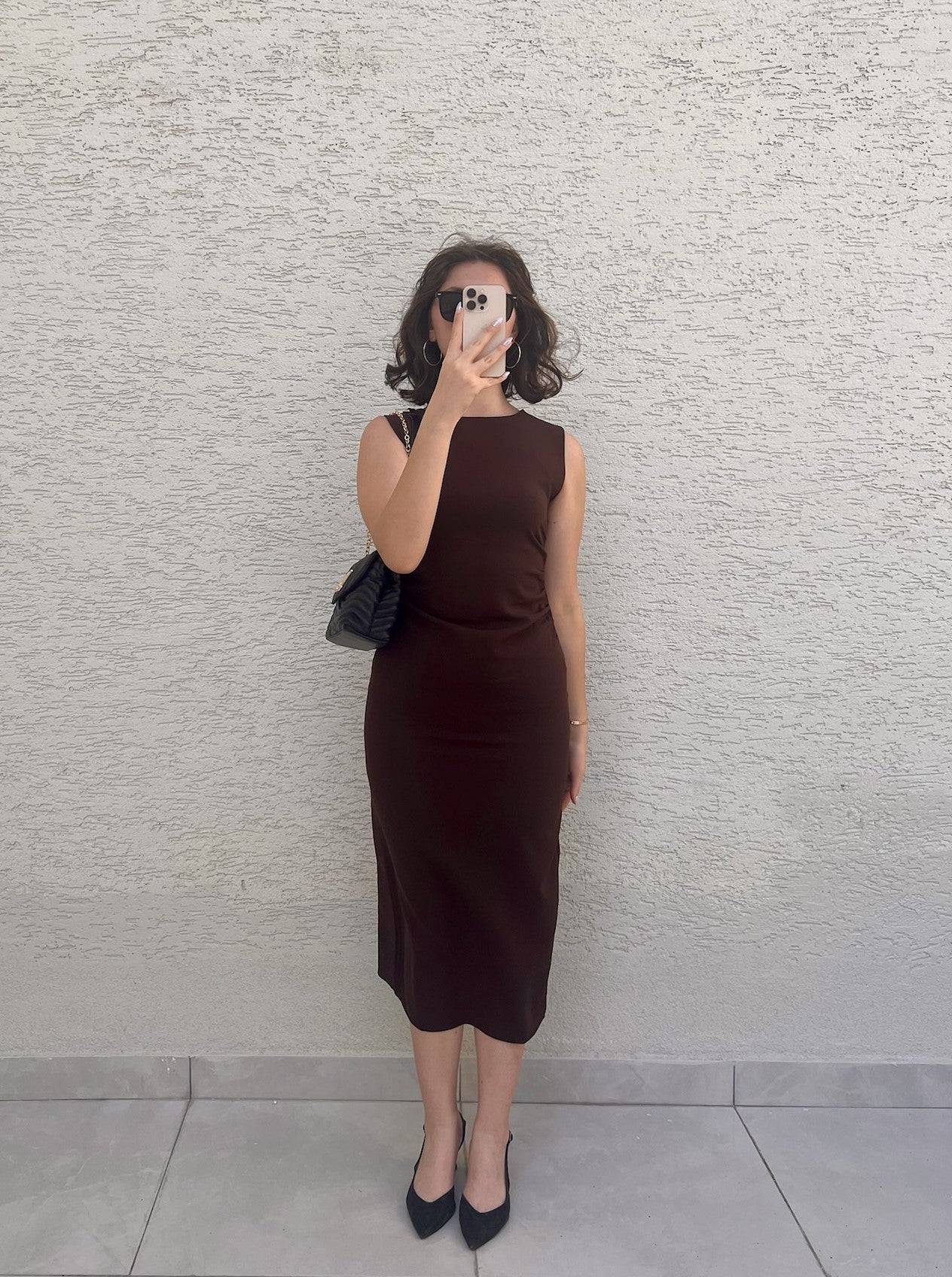 Drapeli Midi Kolsuz Elbise