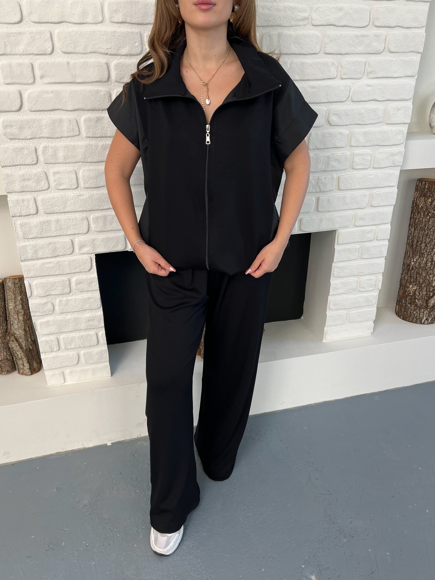 Paraşüt Kumaş Detaylı Yelekli Modal Alt Üst Şık Takım