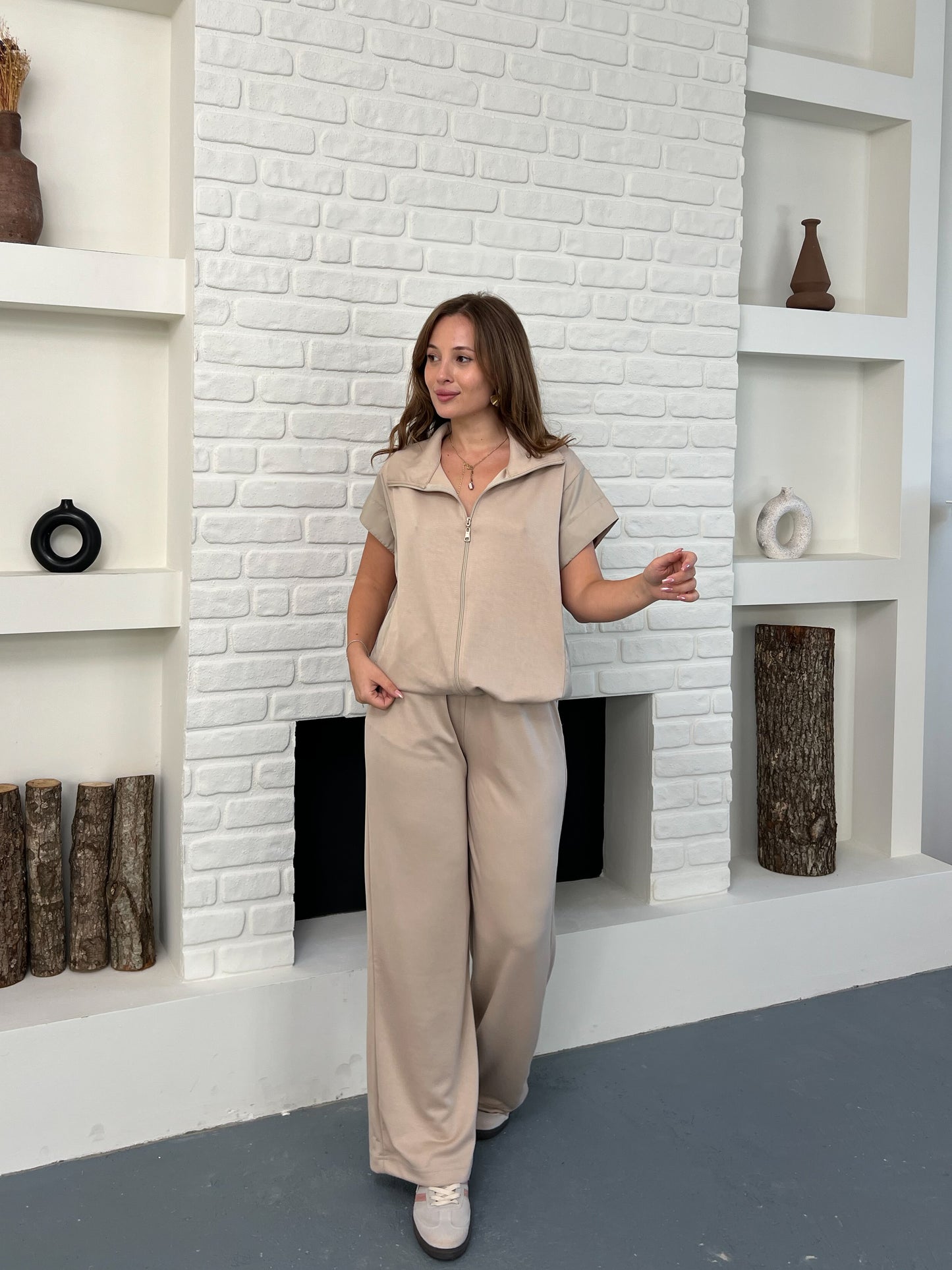 Paraşüt Kumaş Detaylı Yelekli Modal Alt Üst Şık Takım