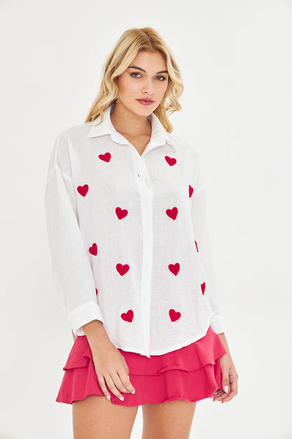 Kalpli Süzene Nakışlı Manşetli Gömlek