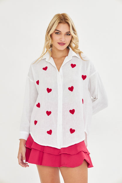 Kalpli Süzene Nakışlı Manşetli Gömlek