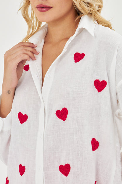 Kalpli Süzene Nakışlı Manşetli Gömlek