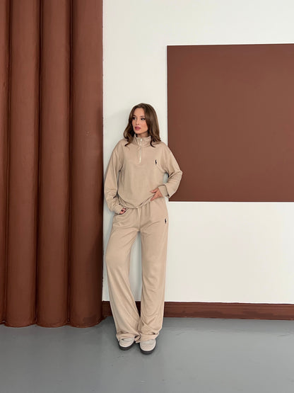 Nakışlı Yarım Fermuarlı Oversize Eşofman Takımı