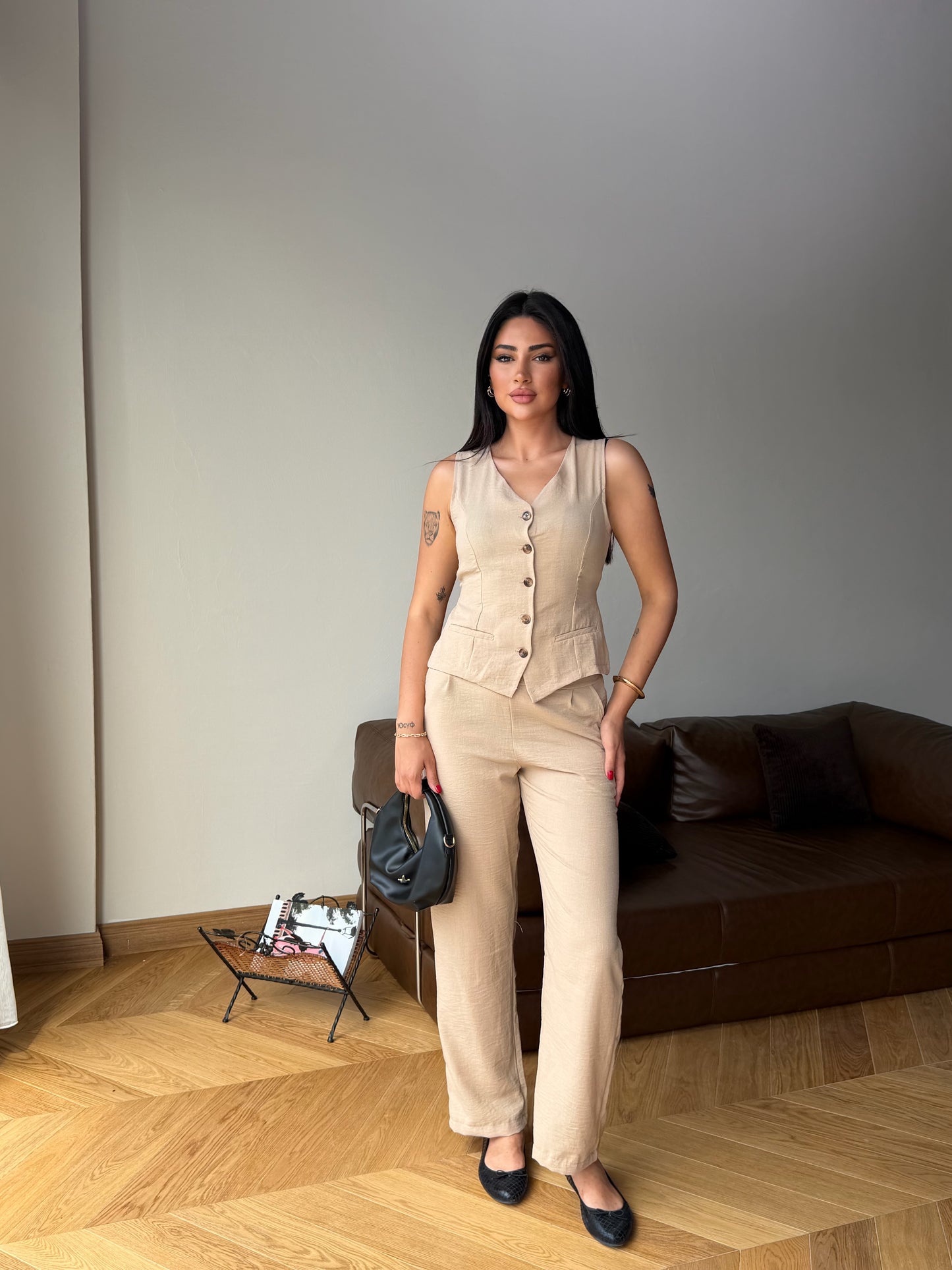 Yazlık Yelekli Palazzo Pantolon Şık Takım