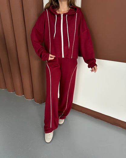 Şerit Detaylı Kapüşonlu Oversize Eşofman Takımı