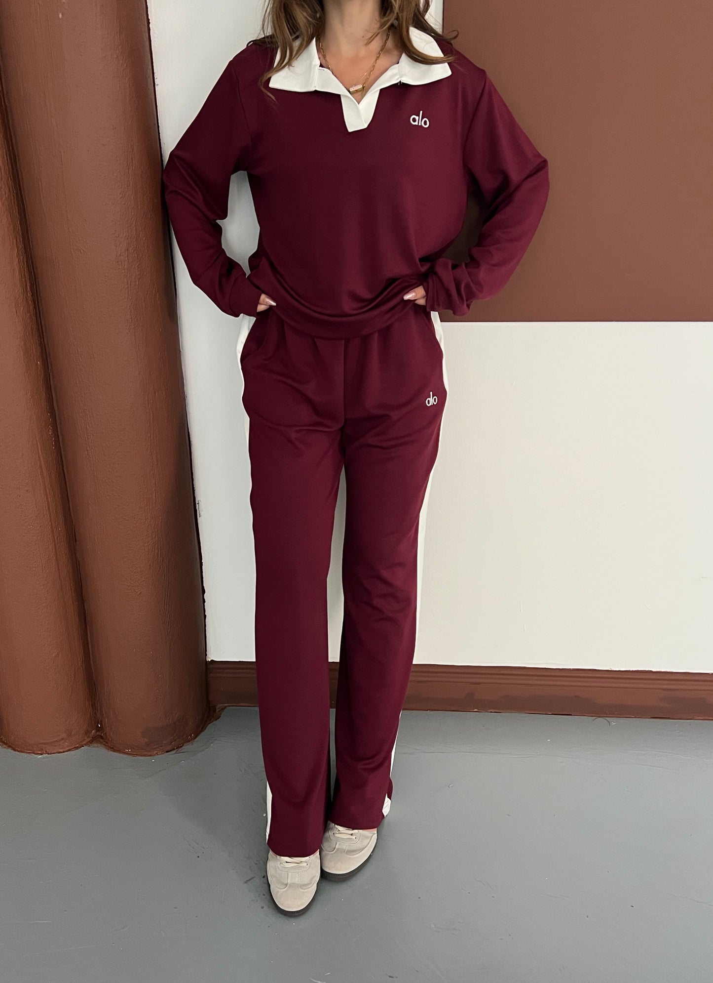 Polo Yaka Yumuşak Dokulu Şeritli Oversize İkili Takım