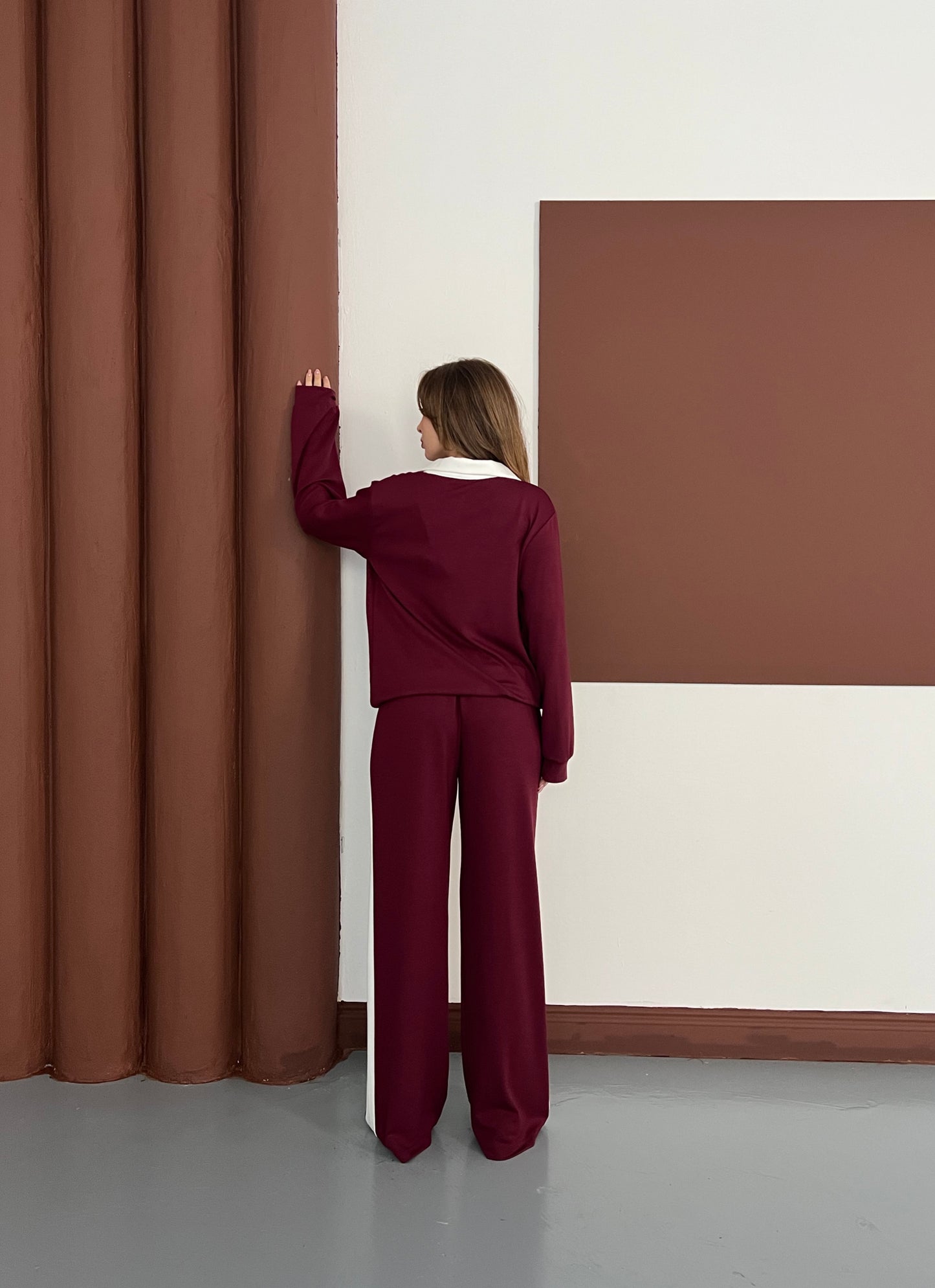 Polo Yaka Yumuşak Dokulu Şeritli Oversize İkili Takım