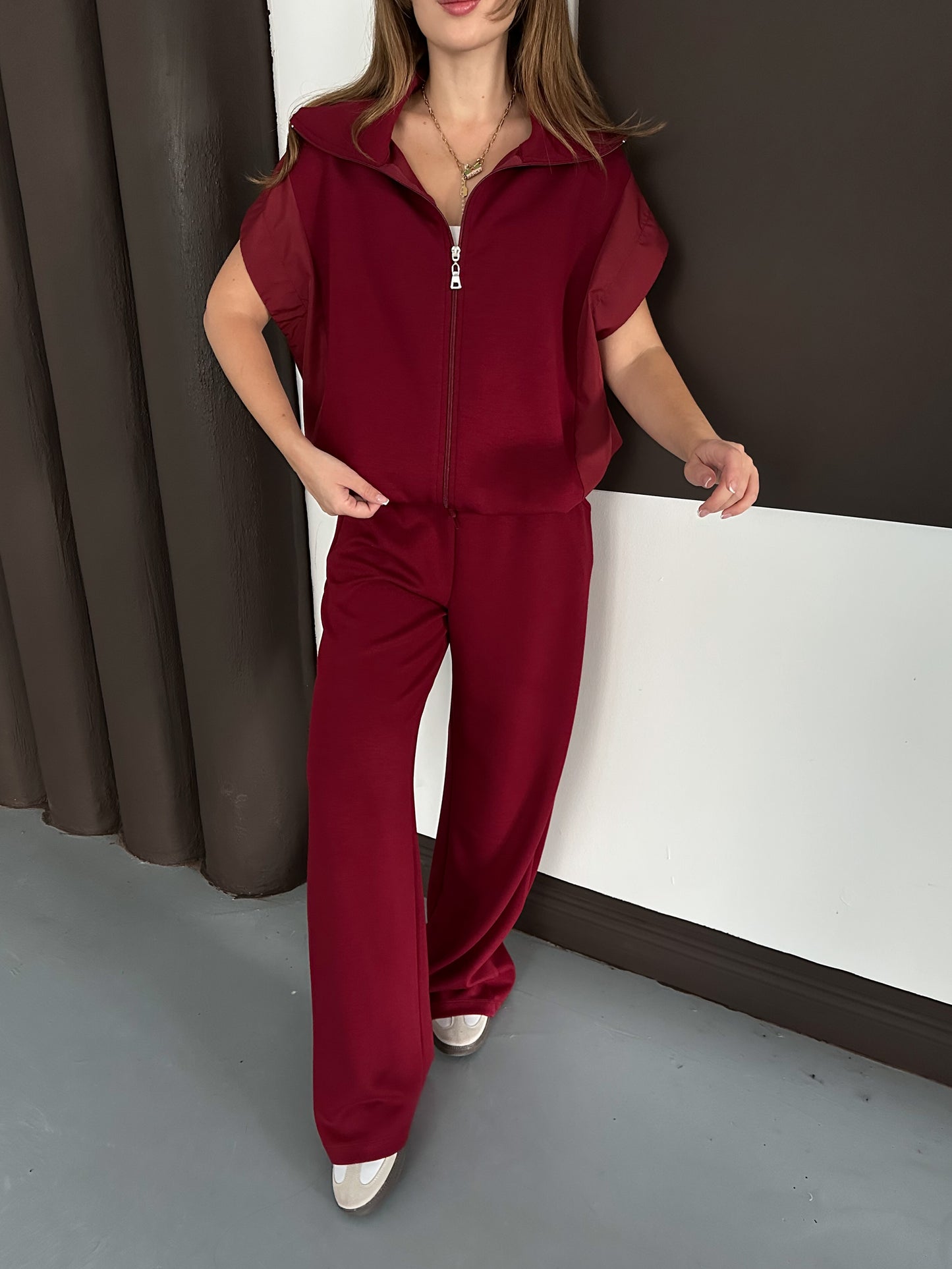 Paraşüt Kumaş Detaylı Yelekli Modal Alt Üst Şık Takım