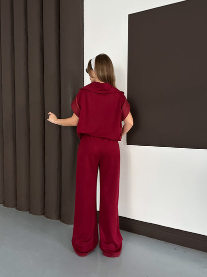 Paraşüt Kumaş Detaylı Yelekli Modal Alt Üst Şık Takım