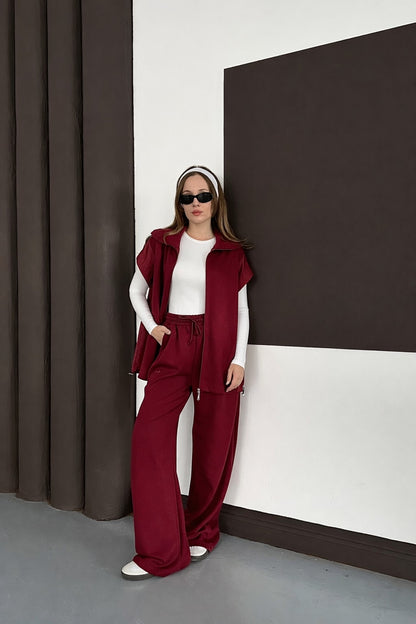 Paraşüt Kumaş Detaylı Yelekli Modal Alt Üst Şık Takım