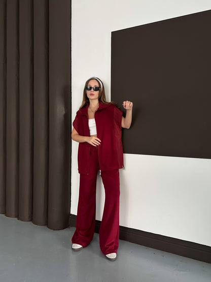 Paraşüt Kumaş Detaylı Yelekli Modal Alt Üst Şık Takım