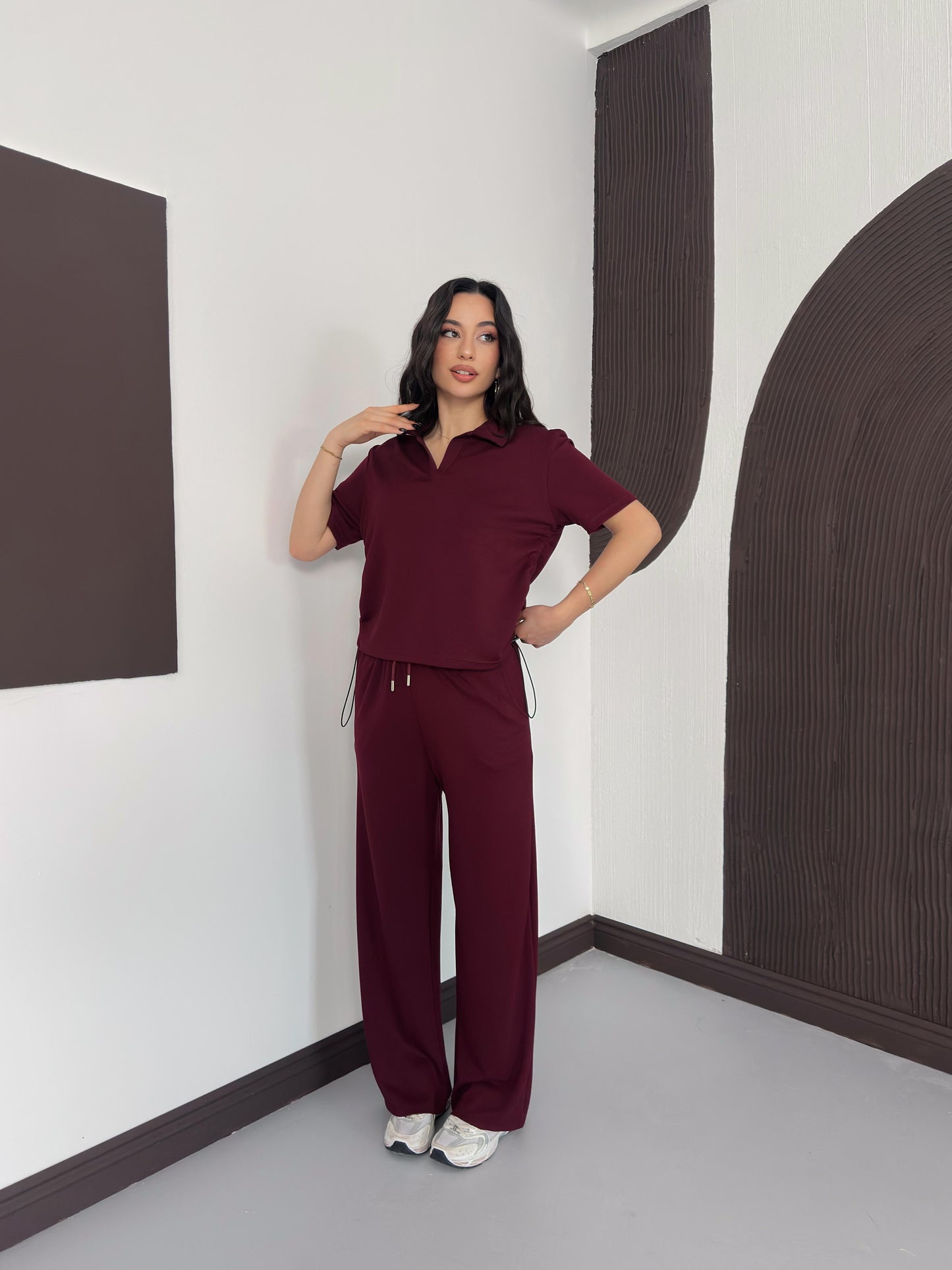 Polo Yaka Stoperli Büzgü Detaylı İkili Takım