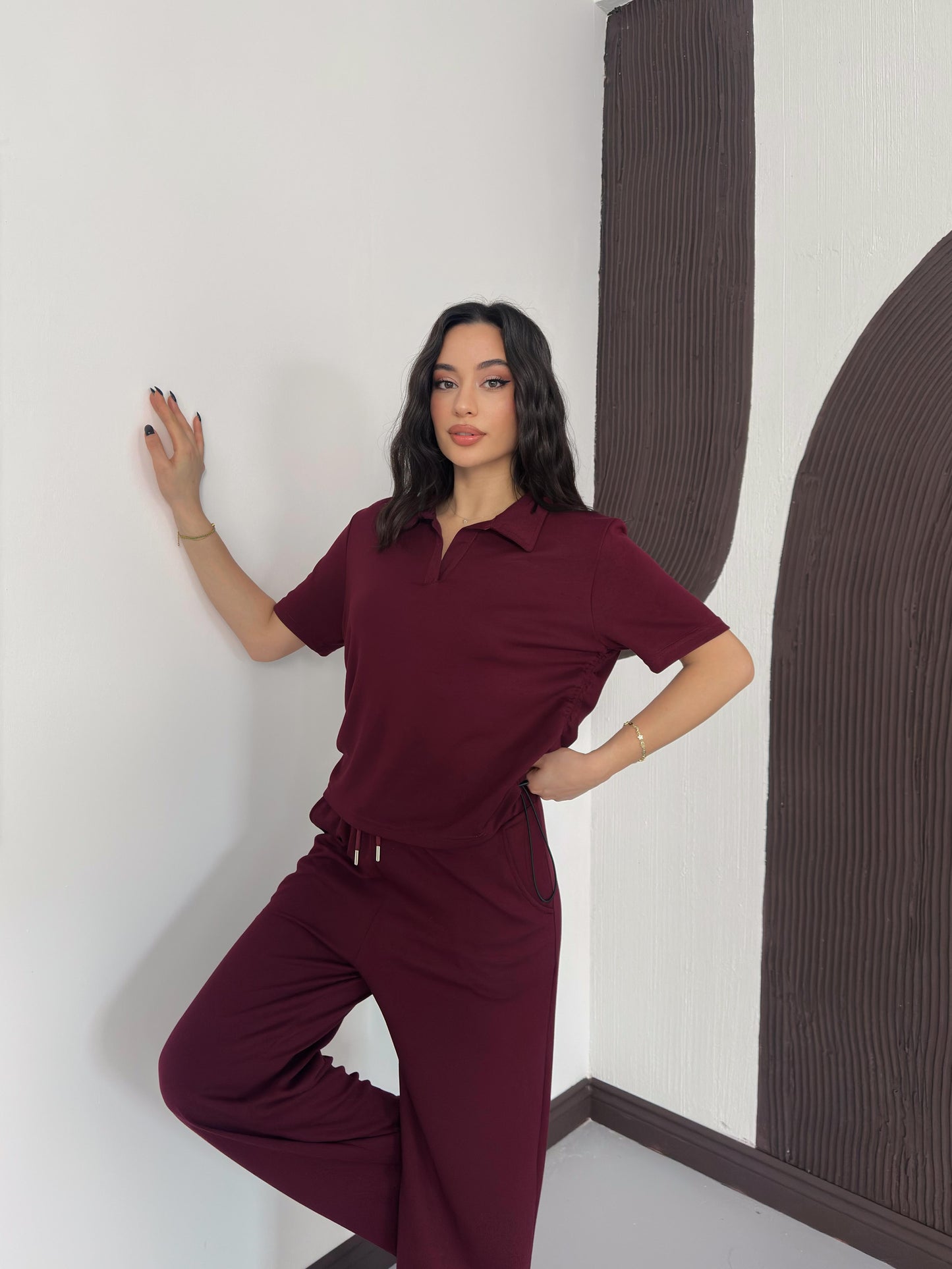 Polo Yaka Stoperli Büzgü Detaylı İkili Takım