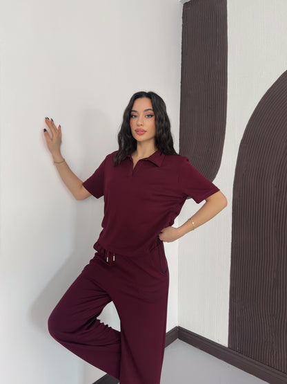 Polo Yaka Stoperli Büzgü Detaylı İkili Takım