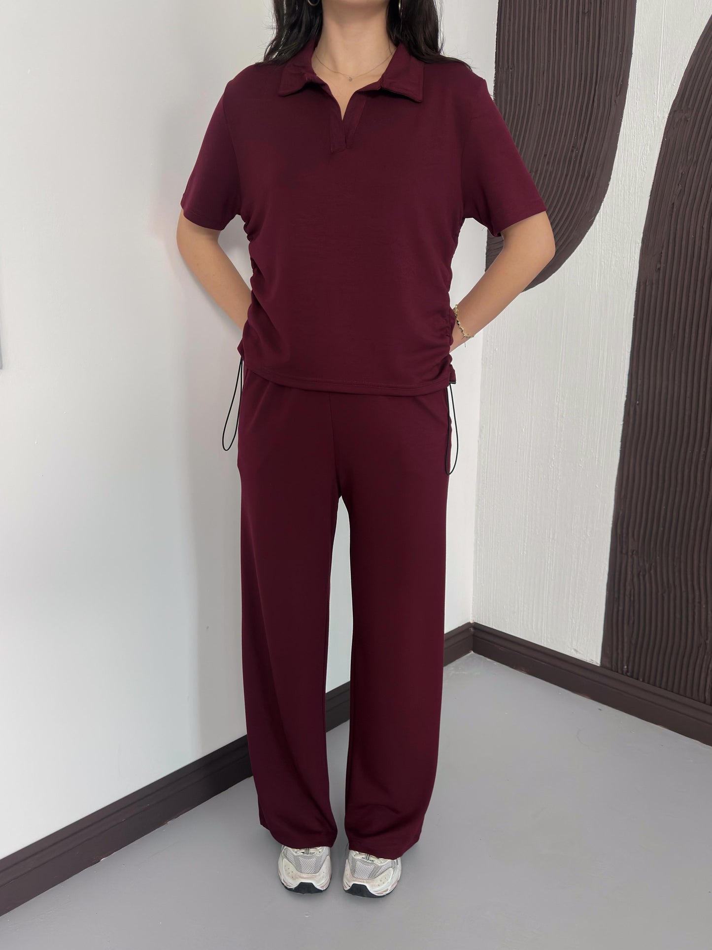 Polo Yaka Stoperli Büzgü Detaylı İkili Takım