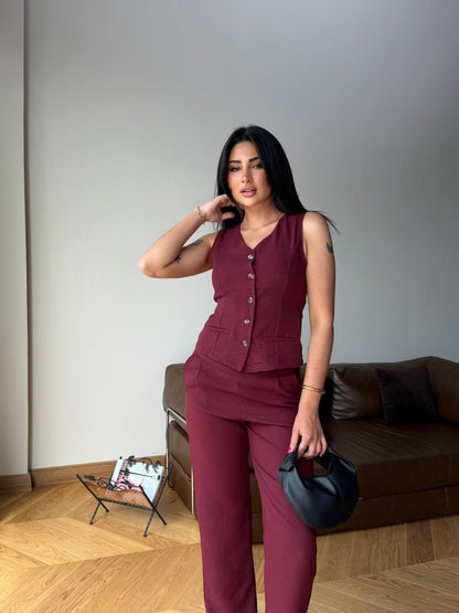 Yazlık Yelekli Palazzo Pantolon Şık Takım