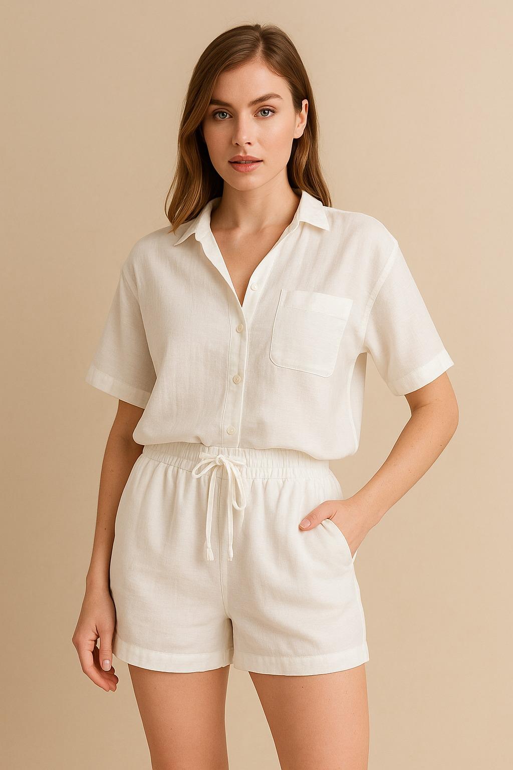 Keten Görünümlü Oversize Plaj Takımı