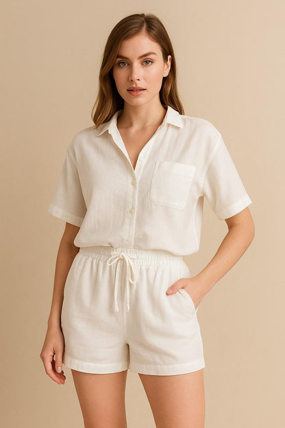 Beachwear Oversize Gömlek Şort Plaj Takım