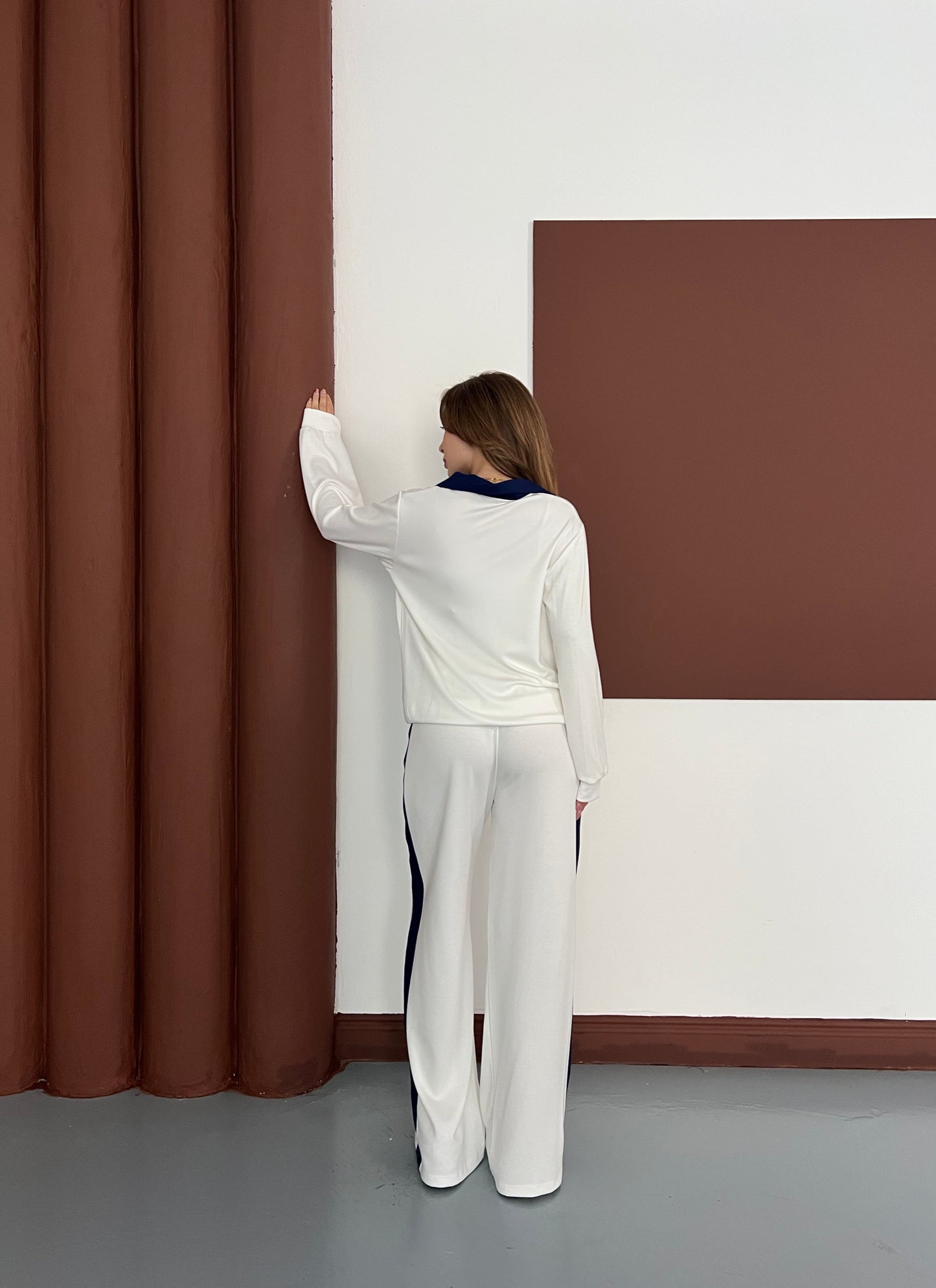 Polo Yaka Yumuşak Dokulu Şeritli Oversize İkili Takım