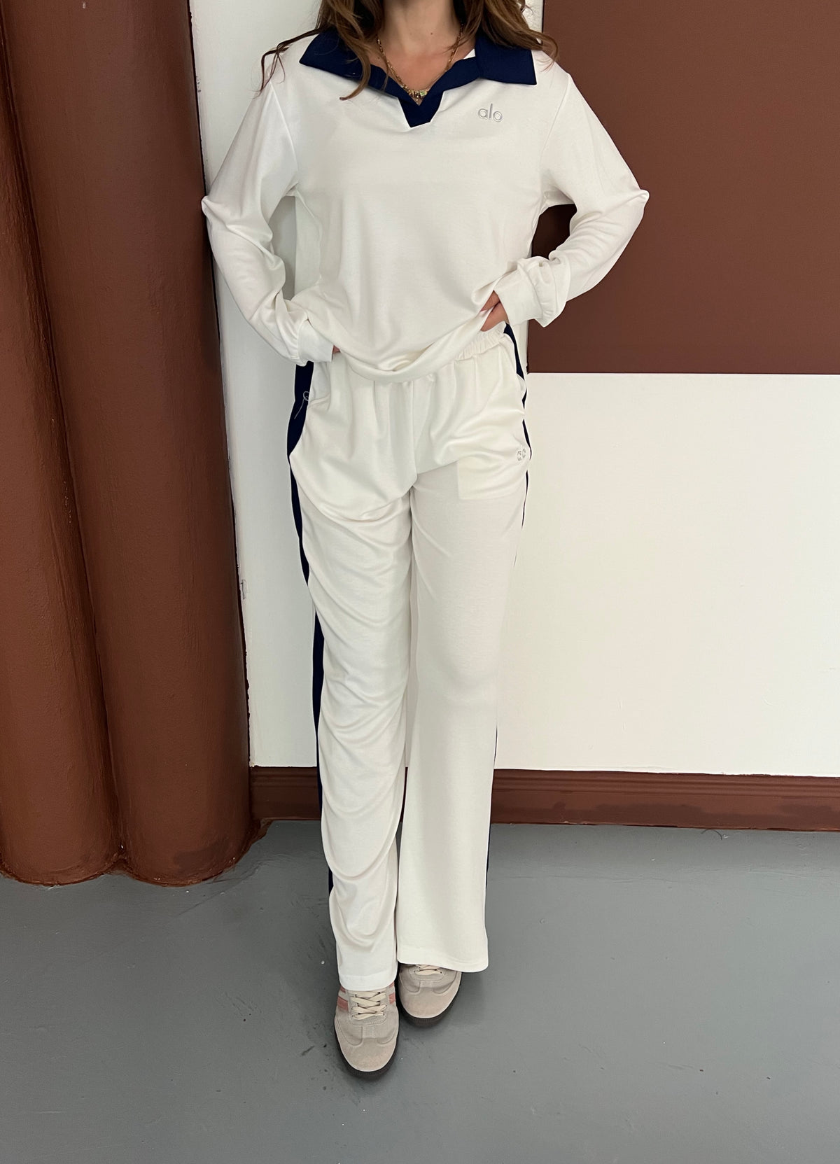 Polo Yaka Yumuşak Dokulu Şeritli Oversize İkili Takım