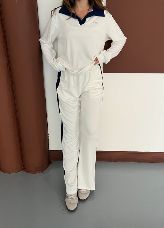 Polo Yaka Yumuşak Dokulu Şeritli Oversize İkili Takım