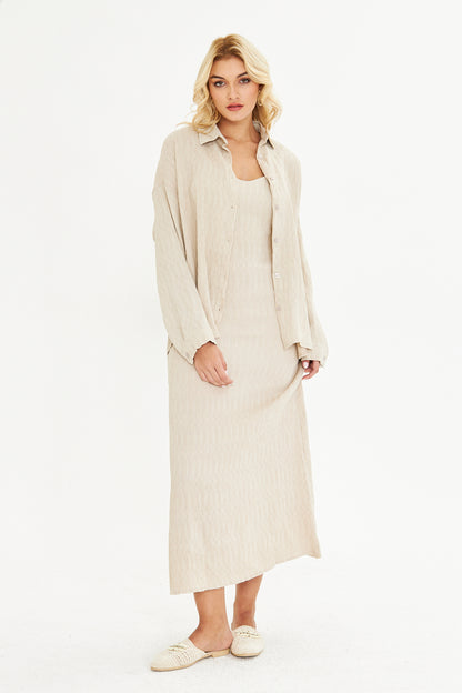 Piliseli Gömlek İnce Askılı Elbise Takımı