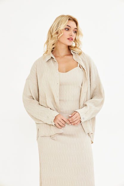 Piliseli Gömlek İnce Askılı Elbise Takımı