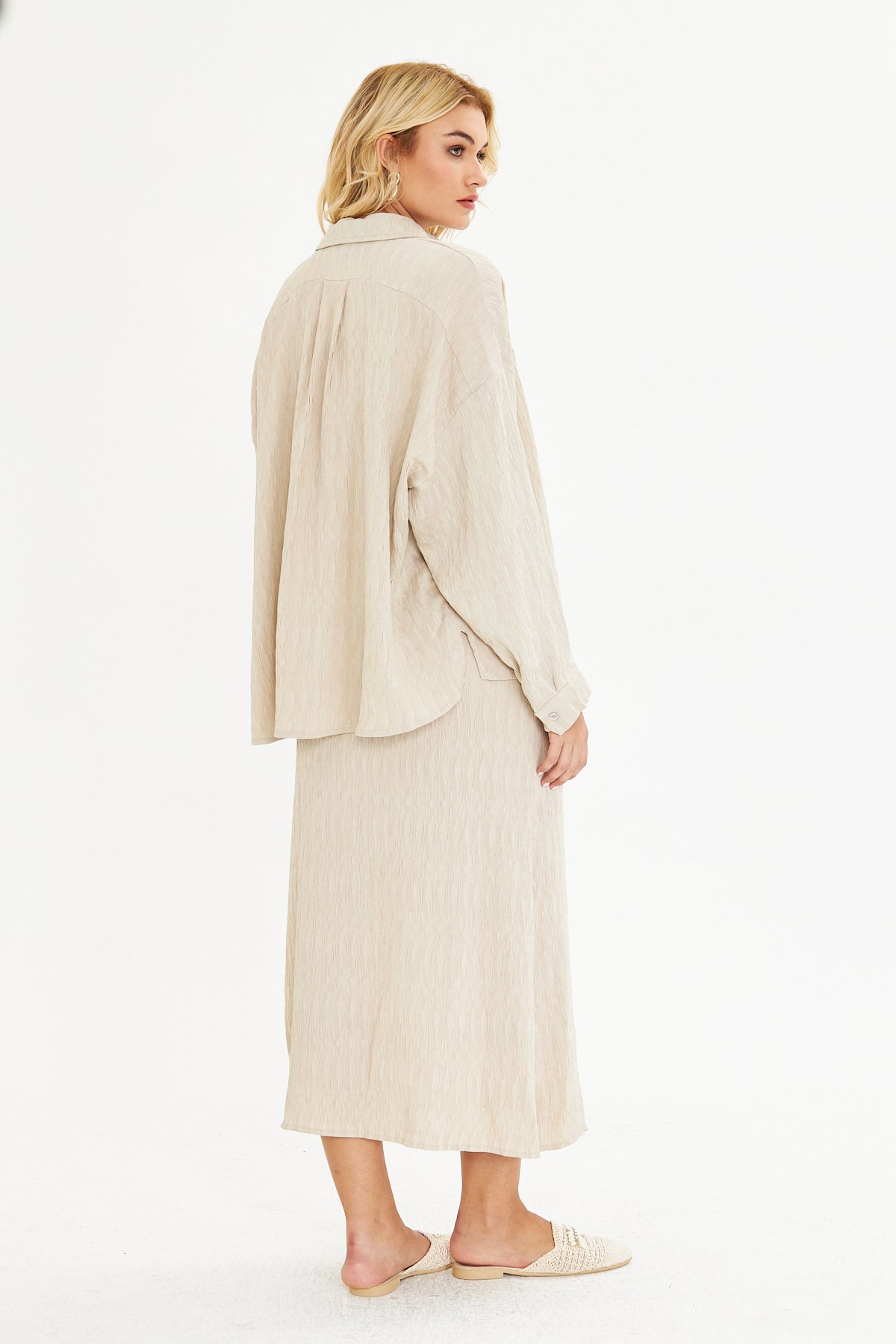 Piliseli Gömlek İnce Askılı Elbise Takımı