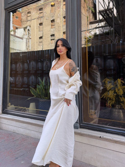 İp Askılı Elbise Gömlek Takım