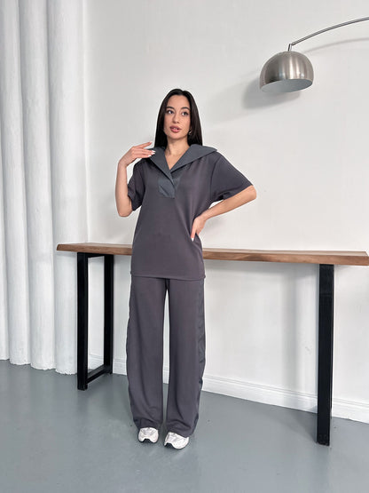 Oversize Spor Şık İkili Takım – V Yaka Geniş Paça