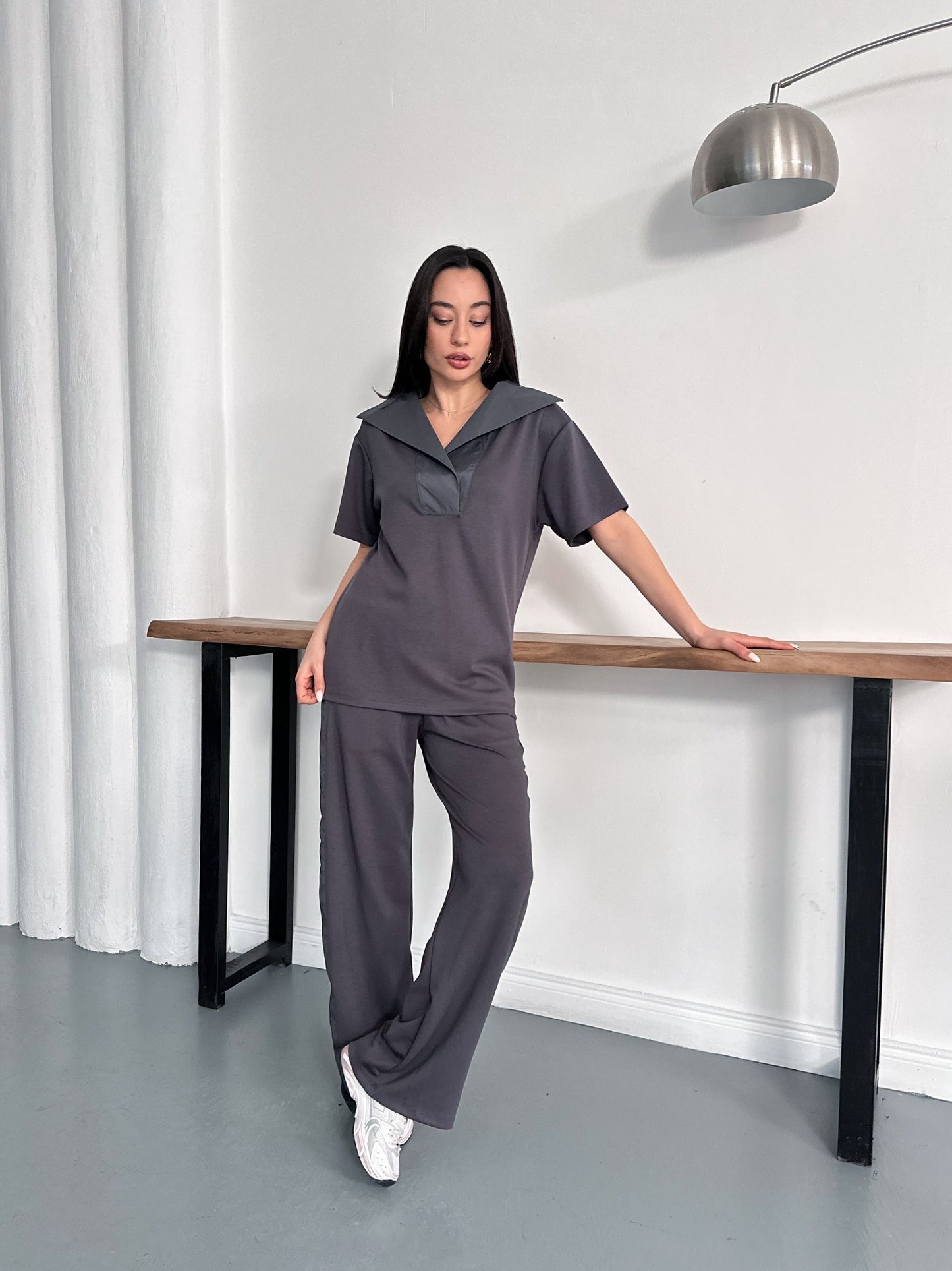 Oversize Spor Şık İkili Takım – V Yaka Geniş Paça