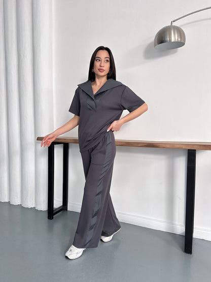 Oversize Spor Şık İkili Takım – V Yaka Geniş Paça