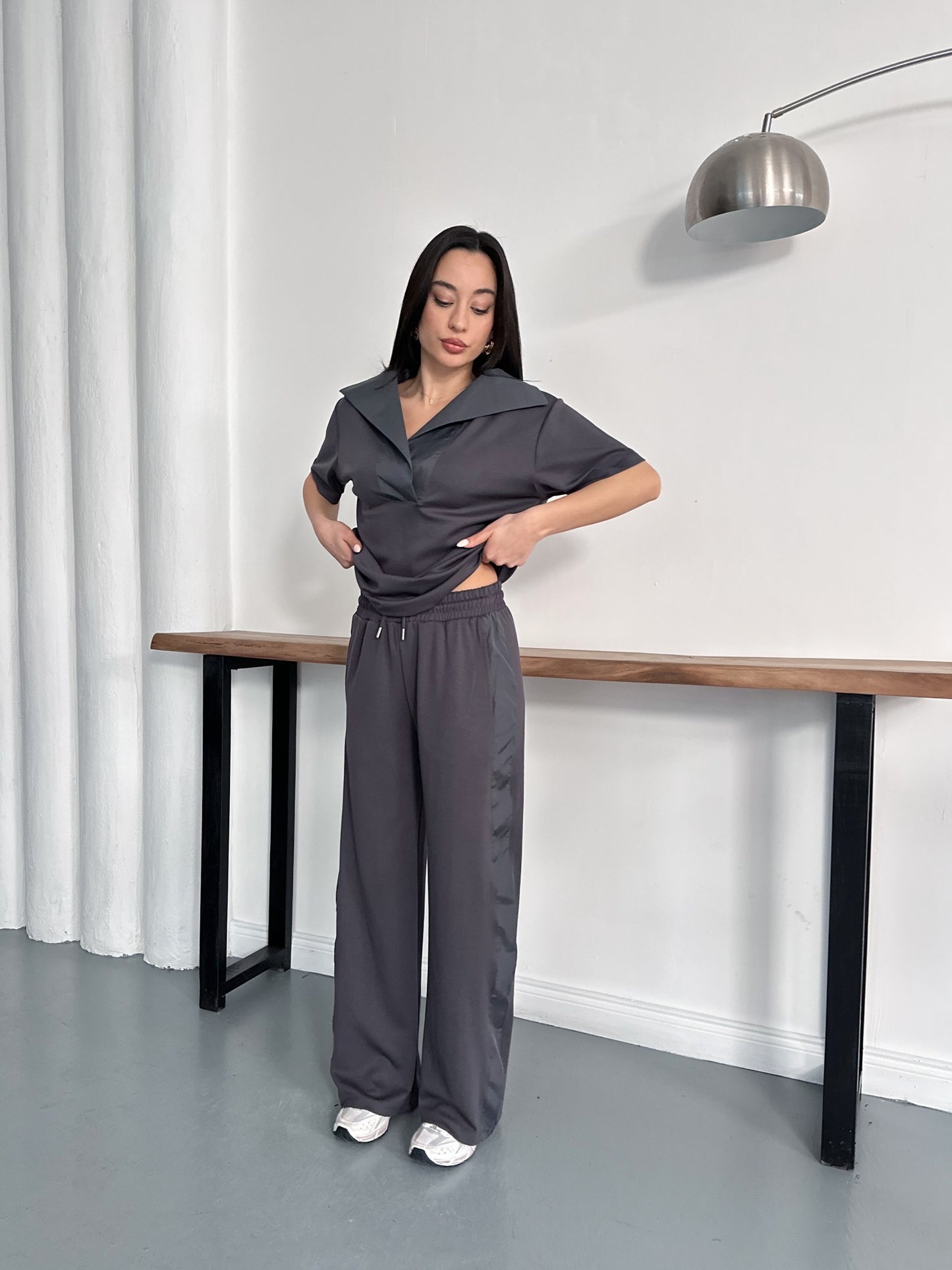 Oversize Spor Şık İkili Takım – V Yaka Geniş Paça