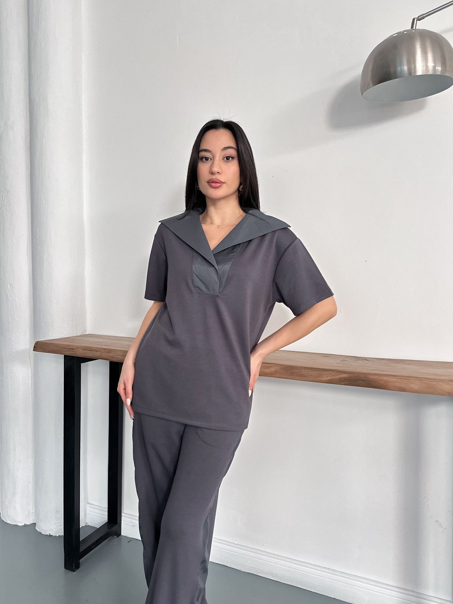 Oversize Spor Şık İkili Takım – V Yaka Geniş Paça