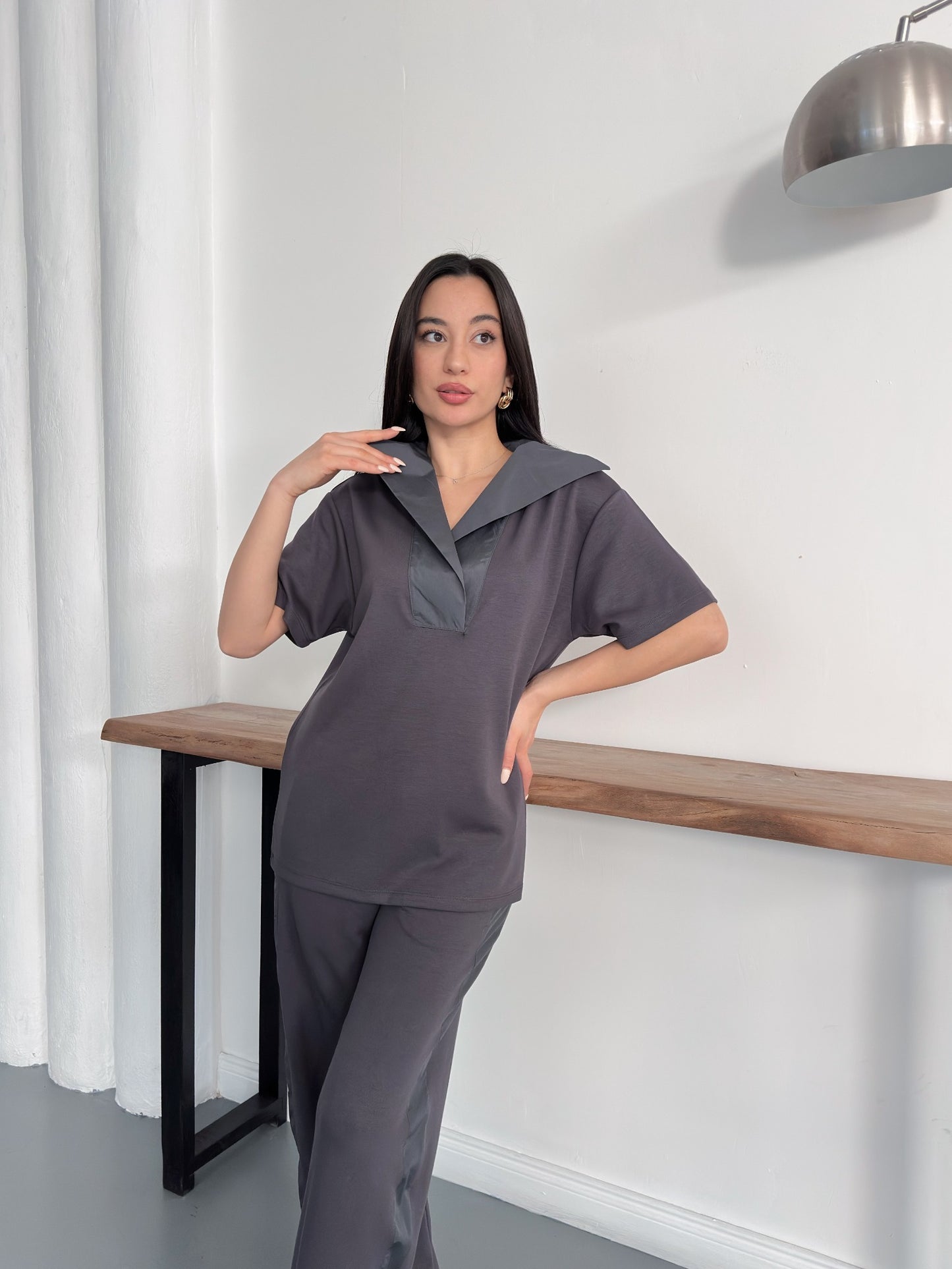 Oversize Spor Şık İkili Takım – V Yaka Geniş Paça