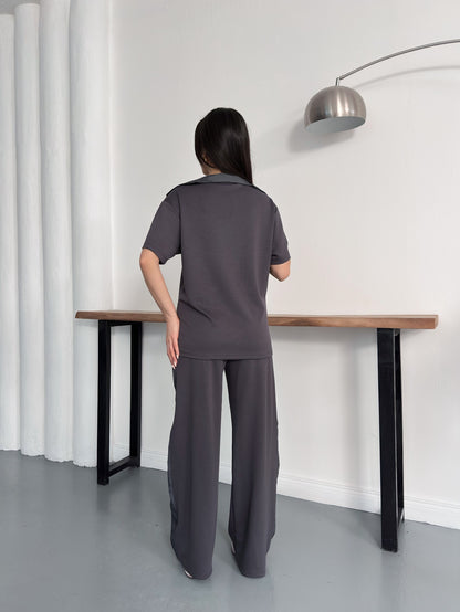 Oversize Spor Şık İkili Takım – V Yaka Geniş Paça