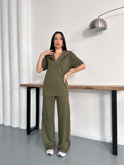 Oversize Spor Şık İkili Takım – V Yaka Geniş Paça