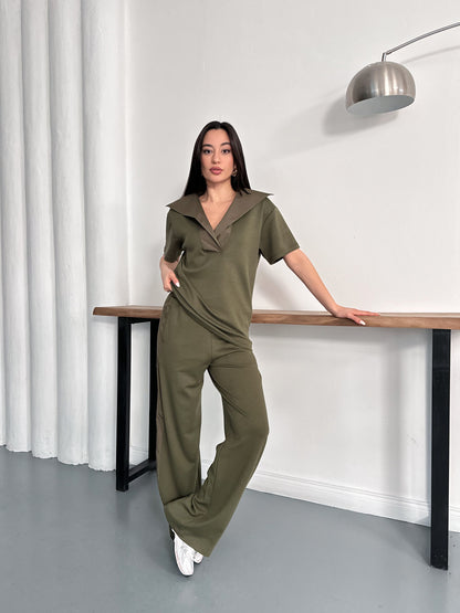 Oversize Spor Şık İkili Takım – V Yaka Geniş Paça