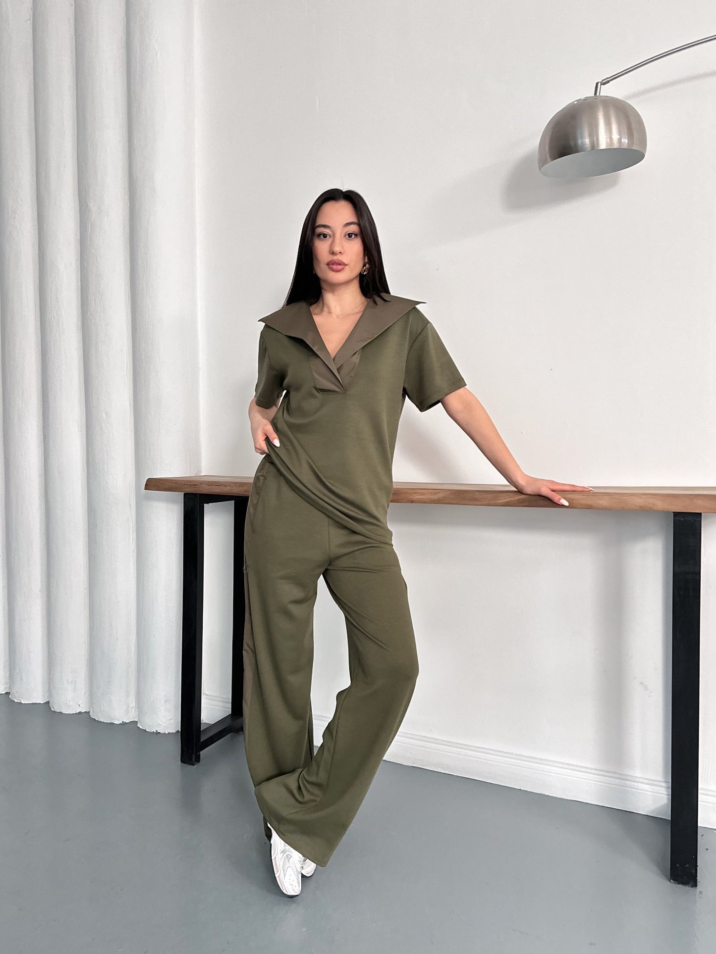 Oversize Spor Şık İkili Takım – V Yaka Geniş Paça